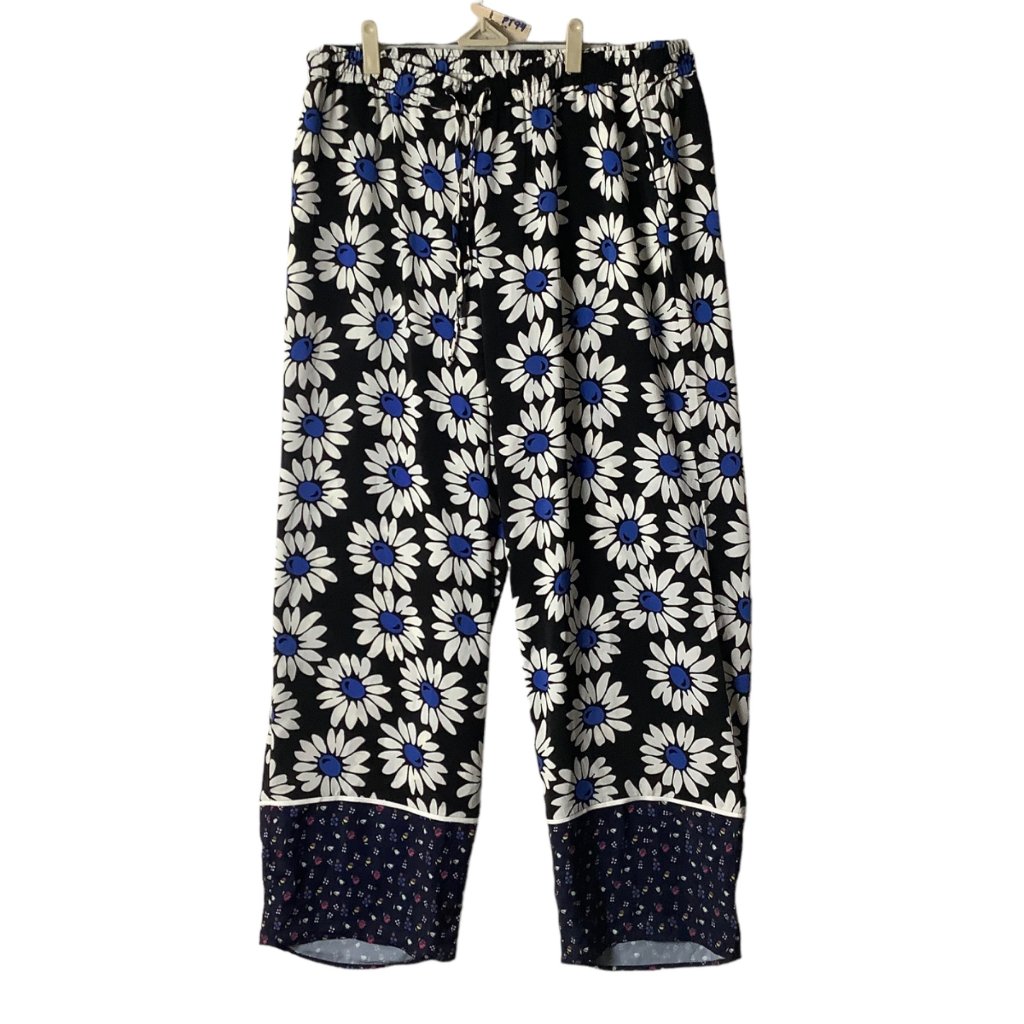 Eloquii High Rise Wide Leg Pants Womens Sz 16 Casual Floral Daisy Black Blue